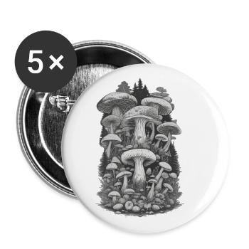 Natural mushrooms in vintage design style retro mushroom - Buttons small 1''/25 mm (5-pack) - white - Front