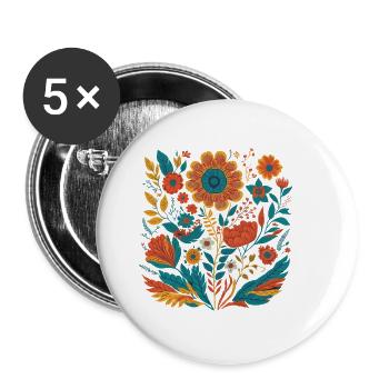 Vintage Floral Bohemian Floral Art Design - Buttons small 1''/25 mm (5-pack) - white - Front