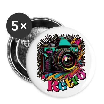 Caméra rétro des années 60 - Lot de 5 petits badges (25 mm) - blanc - Devant