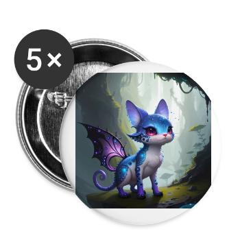 Chat extraterrestre avec des ailes, Fantastique - Lot de 5 petits badges (25 mm) - blanc - Devant