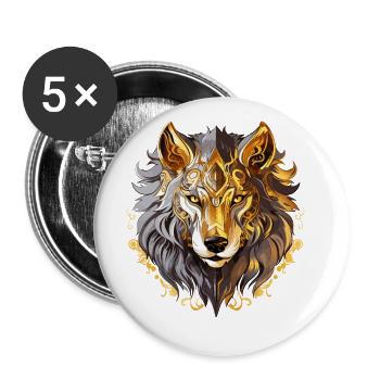 Wolf Wolfskopf Gold Mystisch Natur Wildnis Kunst - Buttons klein 25 mm (5er Pack) - Weiß - Vorne