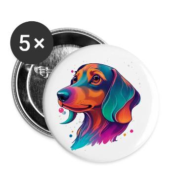 Teckel, chien, fidèle compagnon et amour pour animaux de compagnie - Lot de 5 petits badges (25 mm) - blanc - Devant
