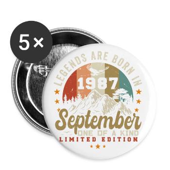 Septembre 1987, né en 1987 - Lot de 5 petits badges (25 mm) - blanc - Devant