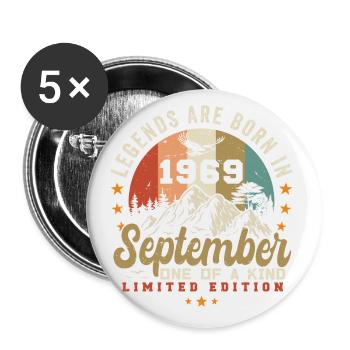 Septembre 1969, né en 1969 - Lot de 5 petits badges (25 mm) - blanc - Devant