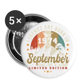 Septembre 1974, né en 1974 - Lot de 5 petits badges (25 mm) - blanc - Devant