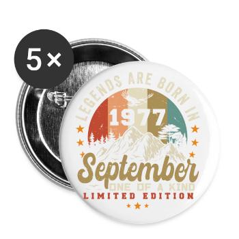 Septembre 1977, né en 1977 - Lot de 5 petits badges (25 mm) - blanc - Devant
