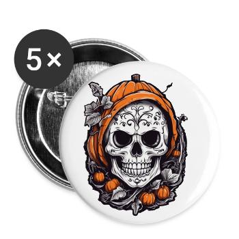 Crâne de citrouille Halloween Octobre Fun - Lot de 5 petits badges (25 mm) - blanc - Devant