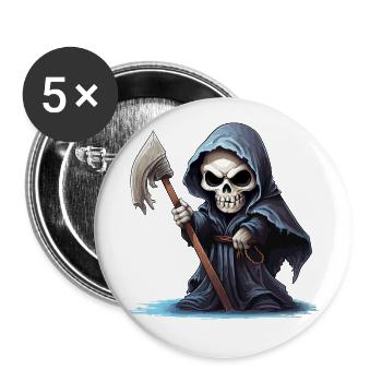 Grim Reaper, Scythe, Death, Skull, Skull, Skeleton - Buttons small 1''/25 mm (5-pack) - white - Front