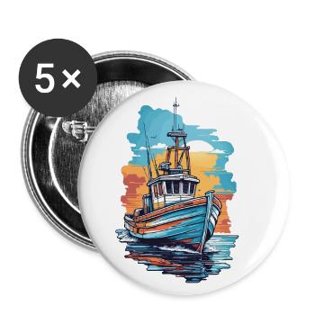 Angeln Fischereiboot Boot auf hoher See Fischer - Buttons klein 25 mm (5er Pack) - Weiß - Vorne