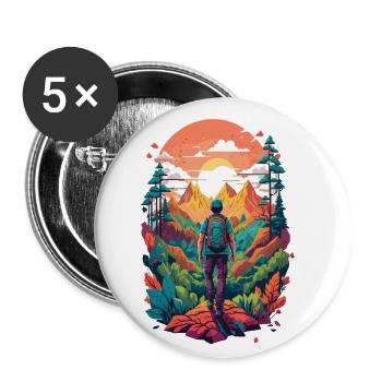 Randonnée d’aventure dans la nature en forêt et en montagne Design - Lot de 5 petits badges (25 mm) - blanc - Devant
