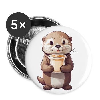 Otter Kaffeezeit Süßes Kaffee Tierdesign - Buttons klein 25 mm (5er Pack) - Weiß - Vorne
