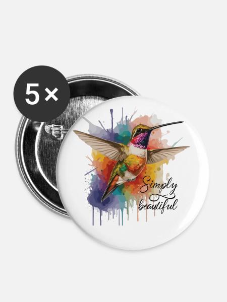Simpel schön: Kolibri-Design - Buttons klein 25 mm (5er Pack) - Weiß