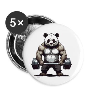 Panda Bodybuilding Powerlifting Design - Buttons klein 25 mm (5er Pack) - Weiß - Vorne