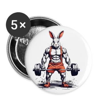 Fitness Hase Bodybuilding Powerlifting Stil - Buttons klein 25 mm (5er Pack) - Weiß - Vorne