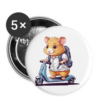 Élèves de hamster sur la conception de la voie de l’école de scooter - Lot de 5 petits badges (25 mm) - blanc - Devant