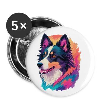 Colorful Border Collie Art Design for Dog Fans - Buttons small 1''/25 mm (5-pack) - white - Front