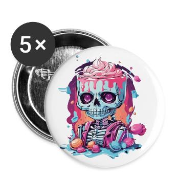 Gothic Pastel Schädel mit Süßigkeiten Design - Buttons klein 25 mm (5er Pack) - Weiß - Vorne