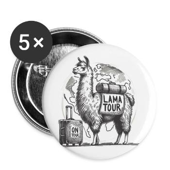 Llama on Tour: Adventurous on the road - Buttons small 1''/25 mm (5-pack) - white - Front