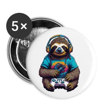 Retro Controller Gaming Faultier Nerd Design - Buttons klein 25 mm (5er Pack) - Weiß - Vorne