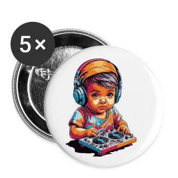 Lustiges DJ als Baby Musik Kind Mischpult Party - Buttons klein 25 mm (5er Pack) - Weiß - Vorne