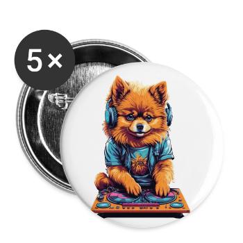 Conception de musique de fête DJ Zwergspitz de Poméranie - Lot de 5 petits badges (25 mm) - blanc - Devant
