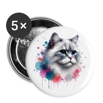 Aquarell Katzenkopf - Buttons klein 25 mm (5er Pack) - Weiß - Vorne