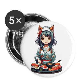 Anime Sushi Master Kawaii Fille Kemonomimi - Lot de 5 petits badges (25 mm) - blanc - Devant