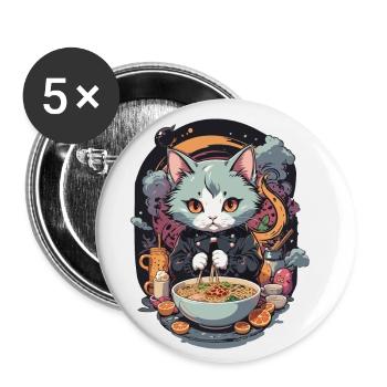 Katze Ramen Liebe Japanisches Nudelsuppen Design - Buttons klein 25 mm (5er Pack) - Weiß - Vorne