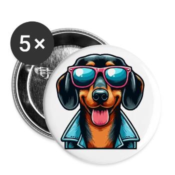 Retro Dachshund - Buttons small 1''/25 mm (5-pack) - white - Front