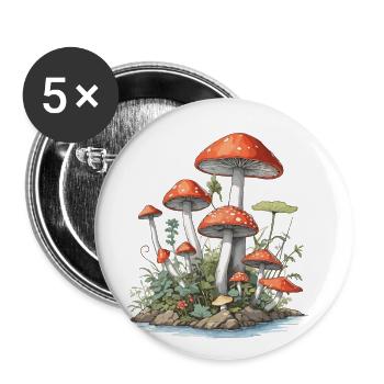 Goblincore Pilz Vintage Natur Design - Buttons klein 25 mm (5er Pack) - Weiß - Vorne