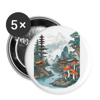 Vintage Mushroom Landscape Japan Aesthetic Design - Buttons small 1''/25 mm (5-pack) - white - Front