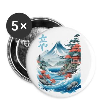 Japanese Ukiyo-E Fujiyama Retro Artwork - Buttons small 1''/25 mm (5-pack) - white - Front