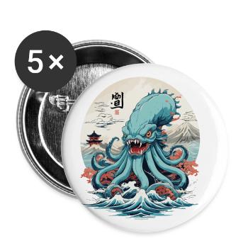 Vintage Kraken Seeungeheuer Japan Style Aesthetic - Buttons klein 25 mm (5er Pack) - Weiß - Vorne