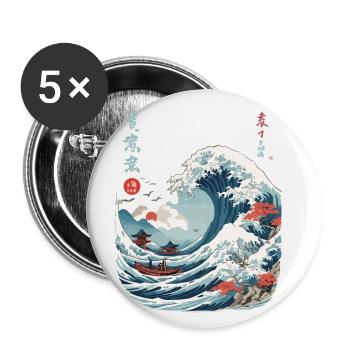 Japanese Kanagawa Wave Vintage Ukiyo-E - Buttons small 1''/25 mm (5-pack) - white - Front