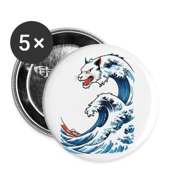 Katzen Welle Ukiyo-E Vintage Japan Streetwear - Buttons klein 25 mm (5er Pack) - Weiß - Vorne