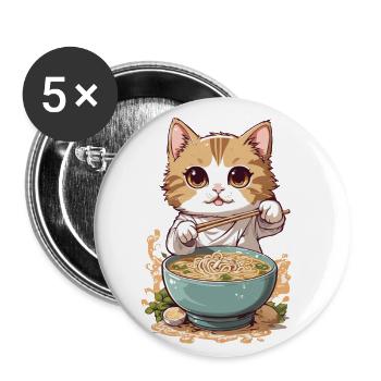 Katze Liebt Ramen Japanische Kultur Style - Buttons klein 25 mm (5er Pack) - Weiß - Vorne
