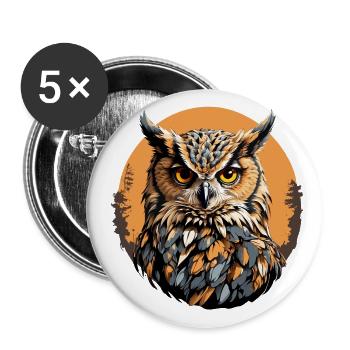 Stolzer Uhu große Eule für Eulenfreunde - Buttons klein 25 mm (5er Pack) - Weiß - Vorne