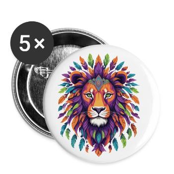 Animal Lion Mandala de plumes - Lot de 5 petits badges (25 mm) - blanc - Devant