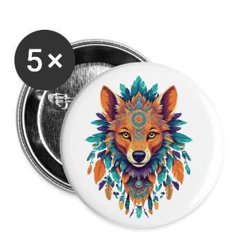 Dingo Totem Spirituelles Hund Krafttier Mandala - Buttons klein 25 mm (5er Pack) - Weiß - Vorne