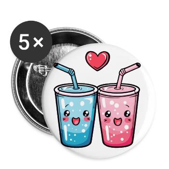 Soft DrinkCouple Love Drink Heart Funny - Buttons small 1''/25 mm (5-pack) - white - Front