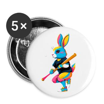 Lapin de Pâques joueur de baseball dans le style streetwear - Lot de 5 petits badges (25 mm) - blanc - Devant