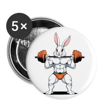 Osterhase Body Building Tier Lustiger Workout - Buttons klein 25 mm (5er Pack) - Weiß - Vorne