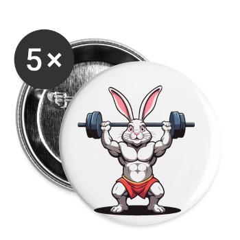 Osterhase Body Building Tier Lustiger Workout - Buttons klein 25 mm (5er Pack) - Weiß - Vorne