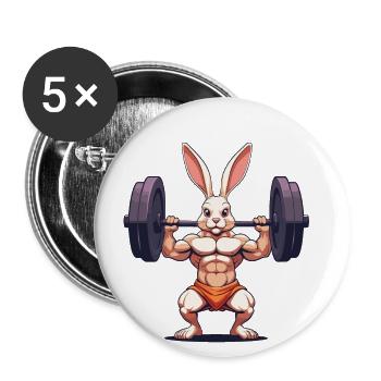 Osterhase Body Building Tier Lustiger Workout - Buttons klein 25 mm (5er Pack) - Weiß - Vorne