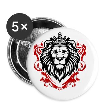 Löwe Kopf Schild Krone König - Buttons klein 25 mm (5er Pack) - Weiß - Vorne