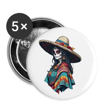 Iconique Sugar Skull Mexico Skull Streetwear - Lot de 5 petits badges (25 mm) - blanc - Devant