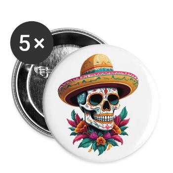 Iconique Sugar Skull Mexico Streetwear - Lot de 5 petits badges (25 mm) - blanc - Devant