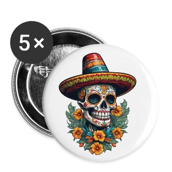 Iconique Sugar Skull Mexico Streetwear - Lot de 5 petits badges (25 mm) - blanc - Devant