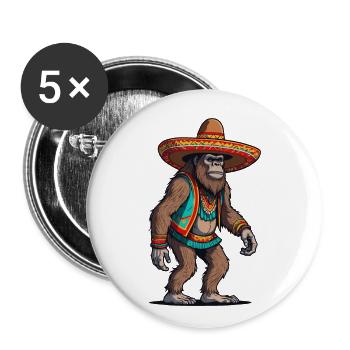 Mexican Bigfoot Sasquatch With Sombrero - Buttons small 1''/25 mm (5-pack) - white - Front