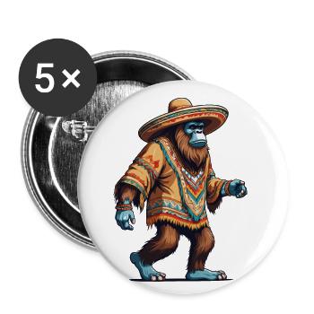 Mexican Bigfoot Sasquatch Sombrero - Buttons small 1''/25 mm (5-pack) - white - Front